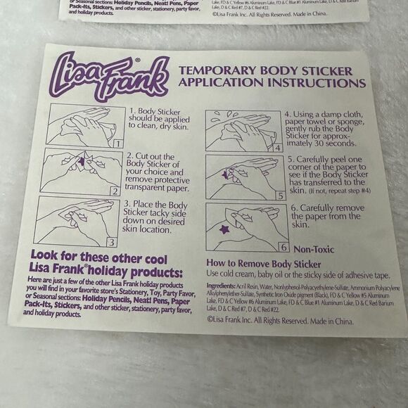 Vintage 90's Lisa Frank Temporary Body Sticker Sheet Lot Sea life Girl Power - Picture 7 of 7